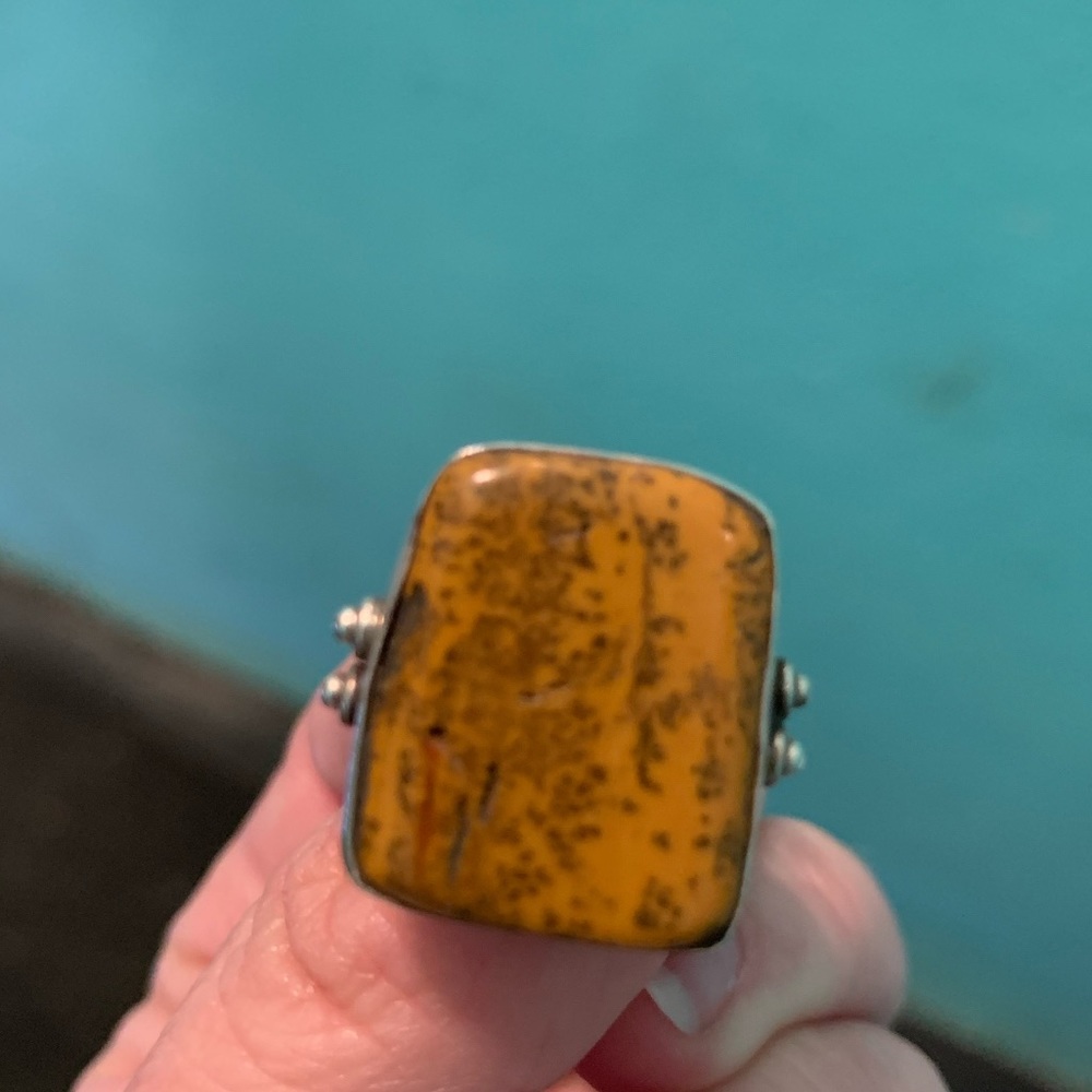 Brown Stone silver ring statement size 6 or 6.5 boho style